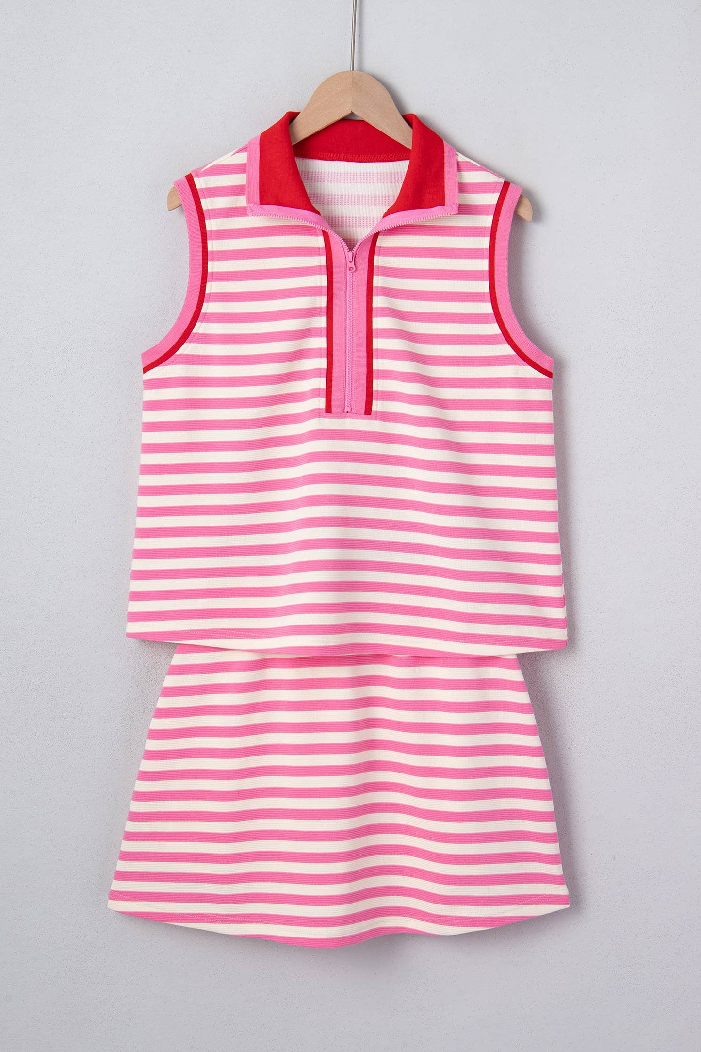 66Spring 2026 Striped Quarter-Zip Sleeveless Top & Skort Set