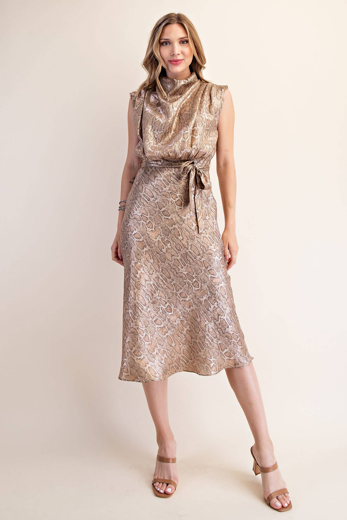 Mock Neck Sleeveless Midi Dress
