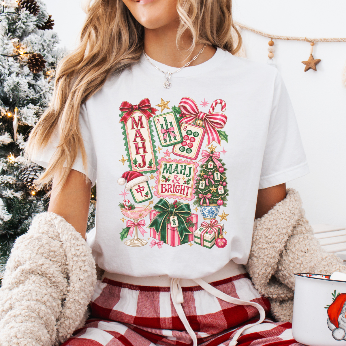 Christmas Colorful Mahjong Collage Graphic T-Shirt