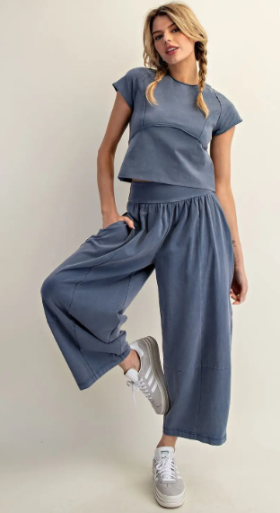 Mineral Washed Wide Leg Pants