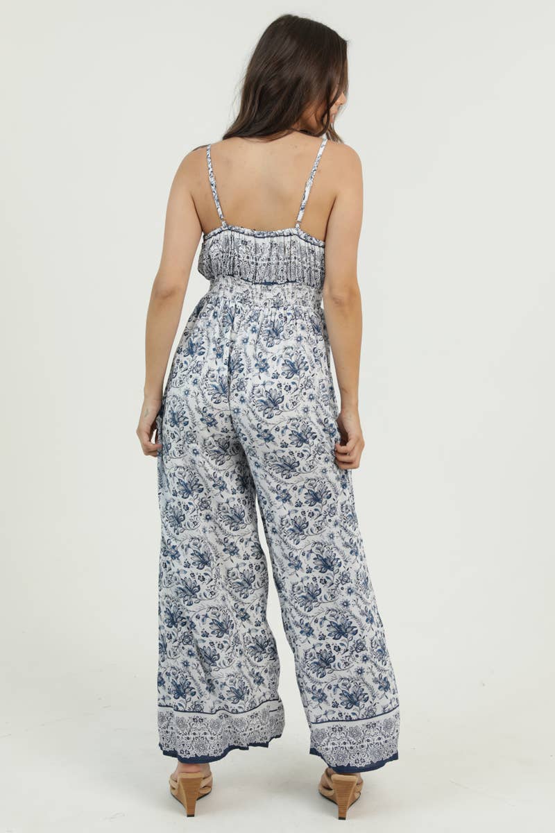 B5957-A987 V NECK JUMPSUIT WITH SLIT LEG DETAILS