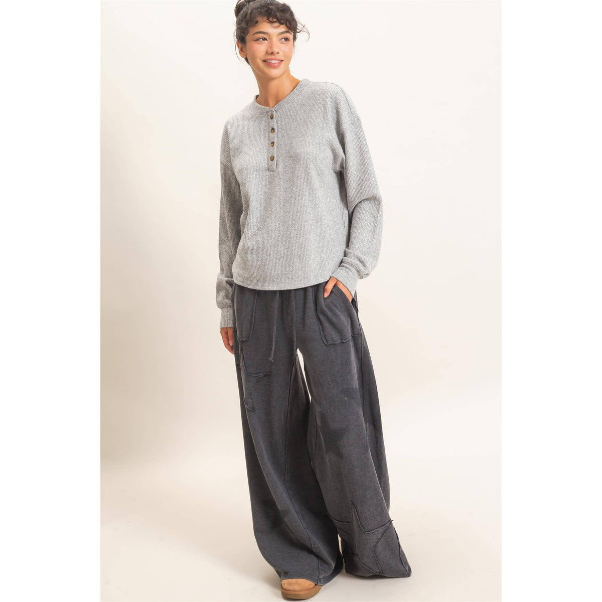 Mineral Wash Star Patch And Print Wide Leg Pants