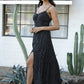 C4C84-FQ00 POLKA DOT SIDE SLIT MAXI DRESS
