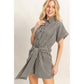 Collared Striped Romper With Sash