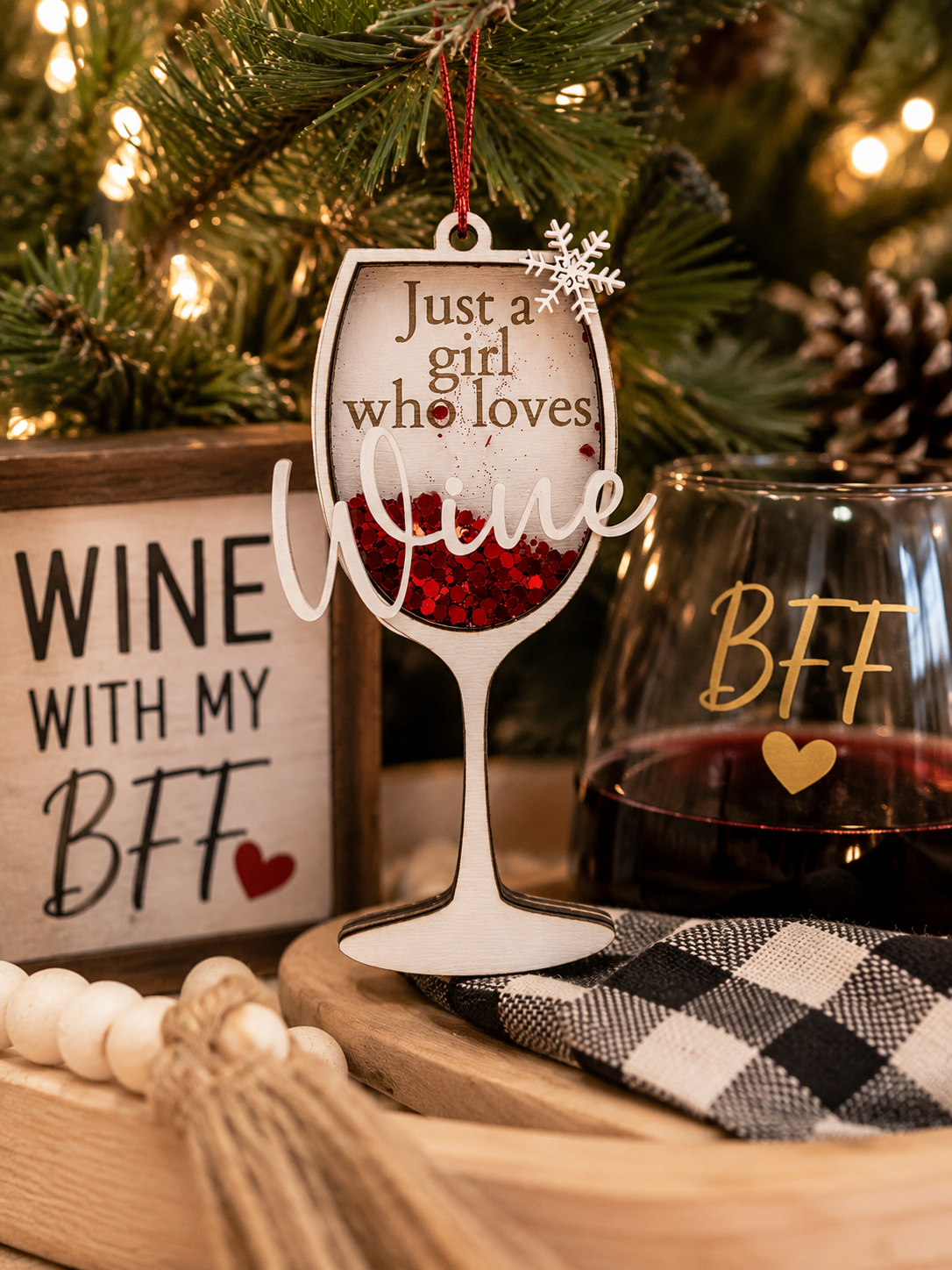 Just a Girl Who Loves Wine Shaker Ornament – Layered Christmas Ornament