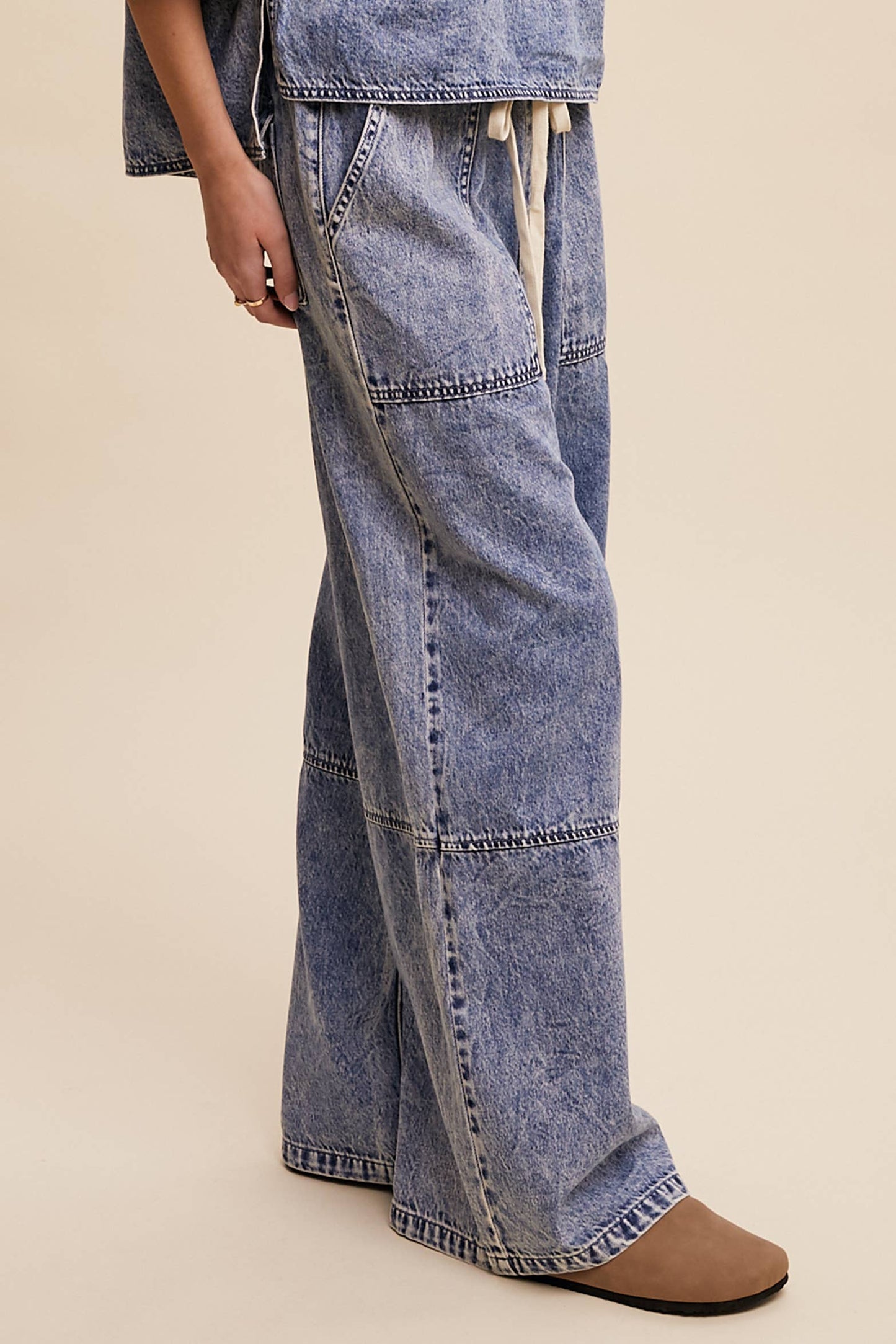 Wide-Leg Denim Drawstring Pants LP0256