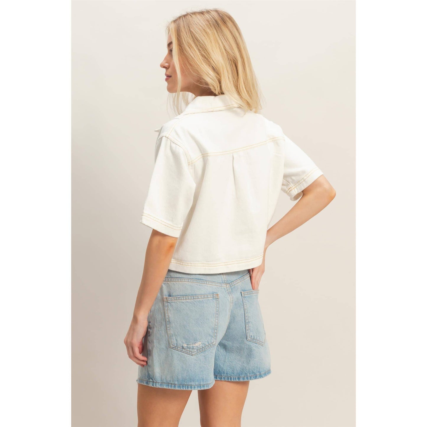 Denim V-Neck Cropped Top