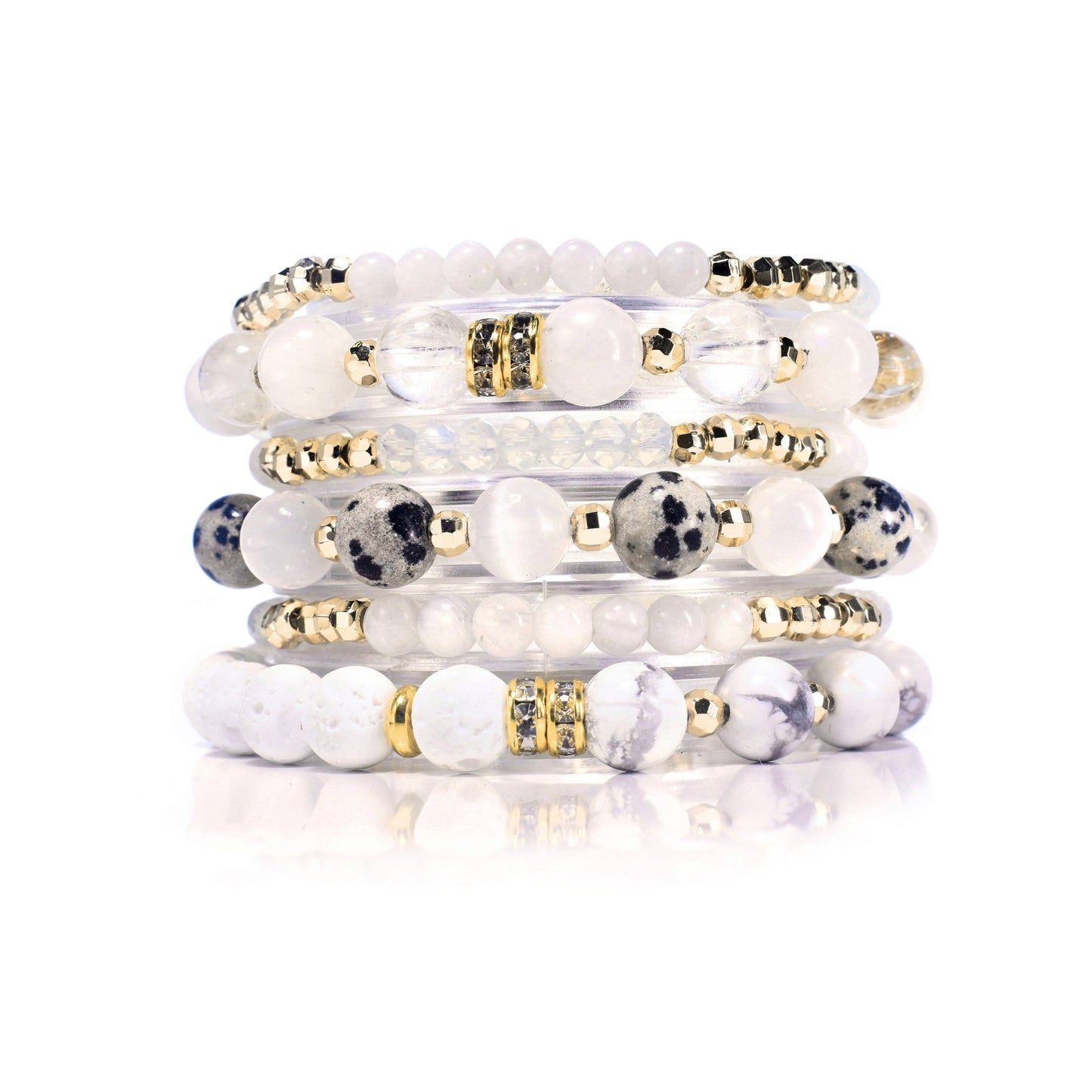 Divine Light Moonstone Selenite Quartz BYOB Bracelet Stack