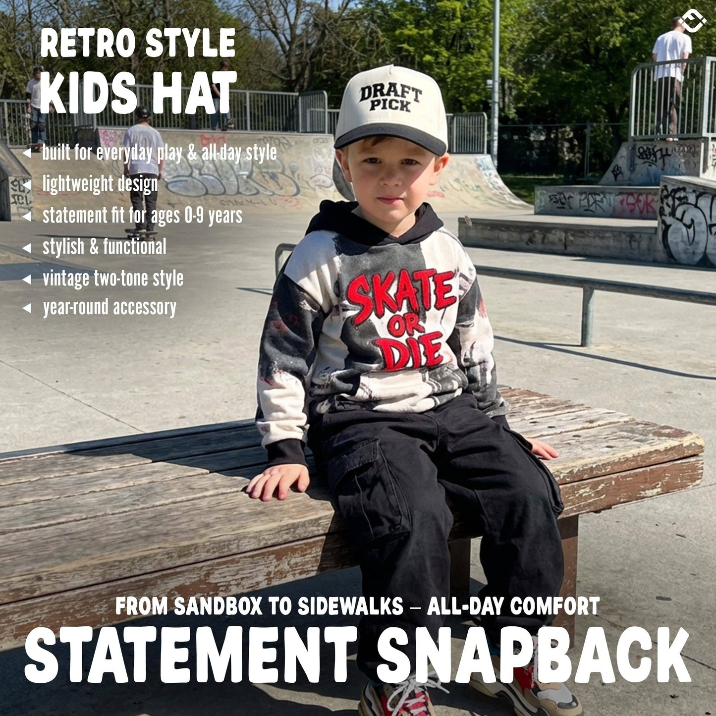 Kid/Baby 2-Tone Cap: Draft Pick - Black/Beige