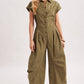 BUTTON DOWN UTILITY SHIRTING JUMPSUIT