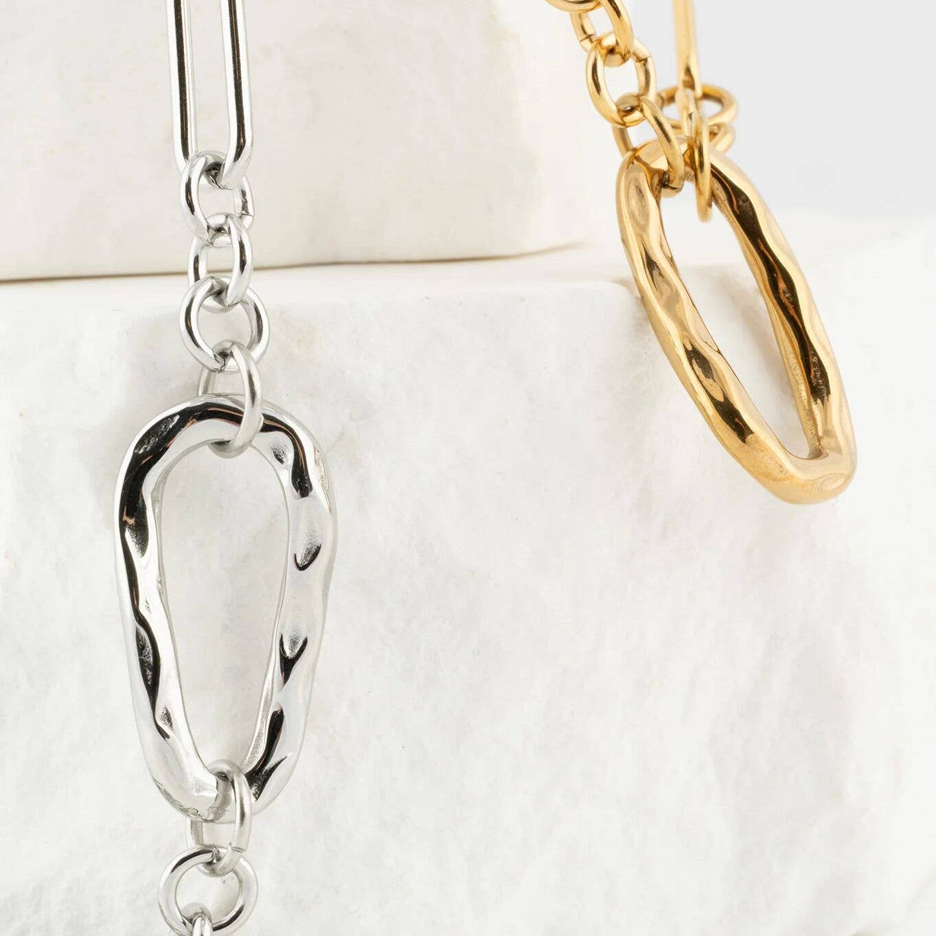 18K Gold Stainless Steel Mixed Link Carabiner Necklace