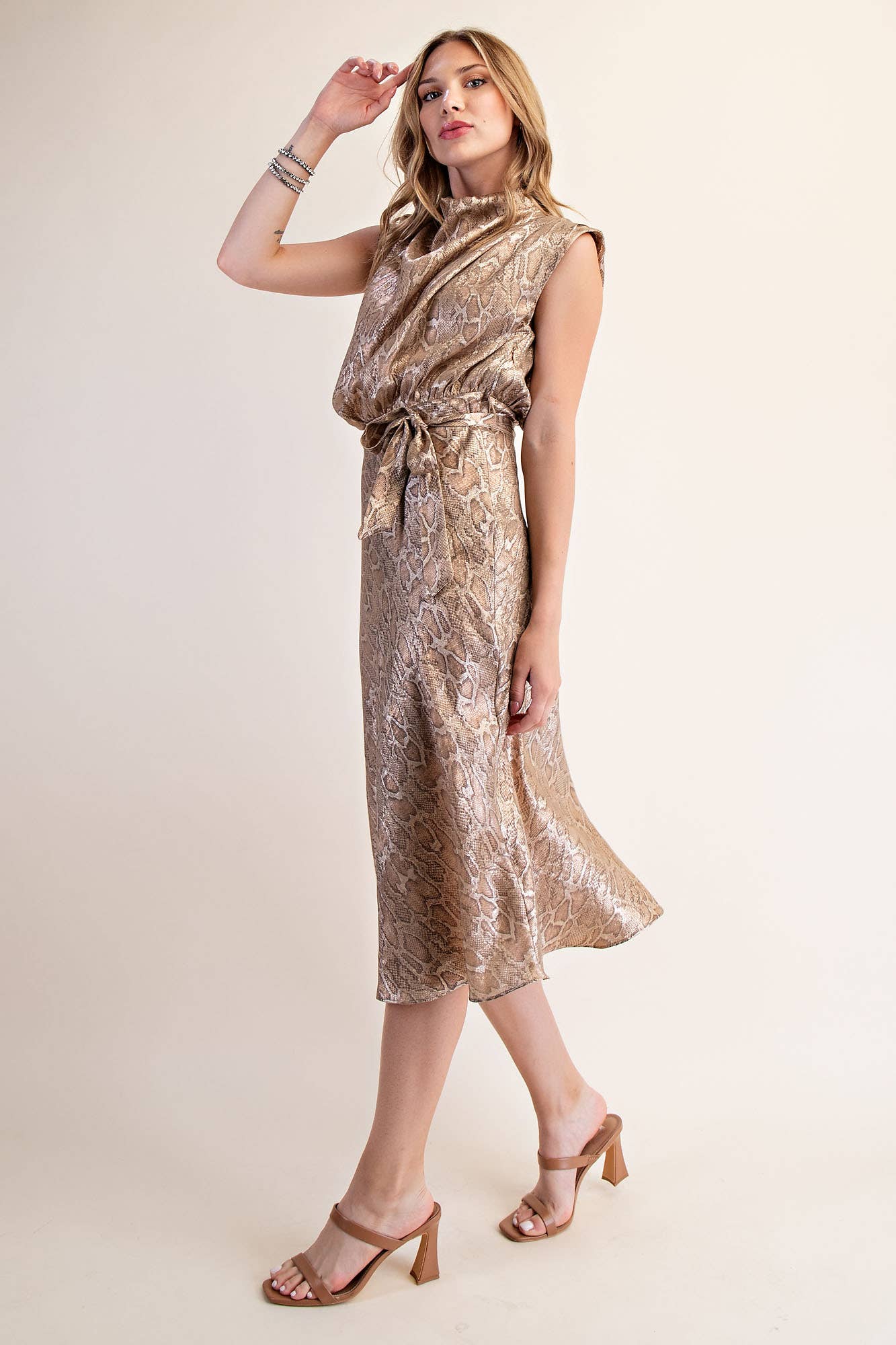 Mock Neck Sleeveless Midi Dress