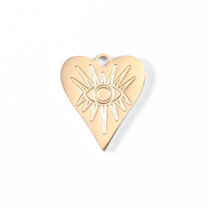 18K Gold Stainless Steel Evil Eye Heart Charm for Charm Bars