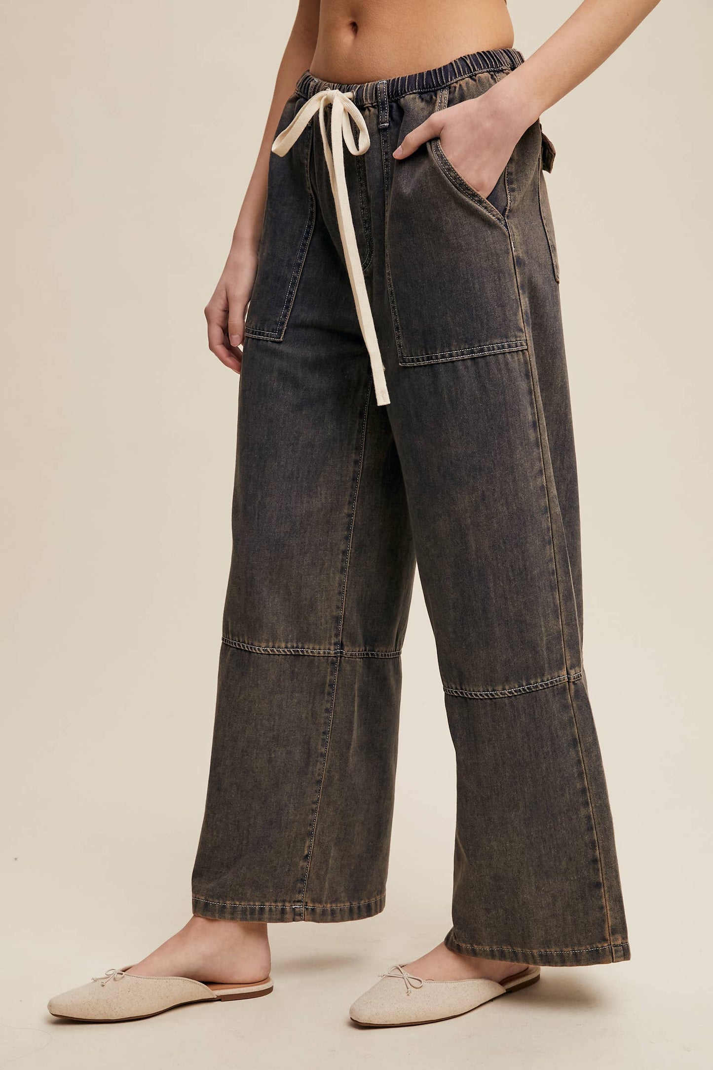 Wide-Leg Denim Drawstring Pants LP0256