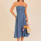 Strapless Stretch Denim Midi Dress