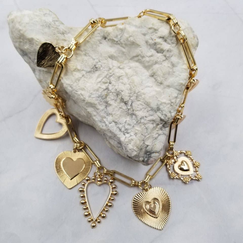 Paperclip Chain Multi Heart Charm Necklace