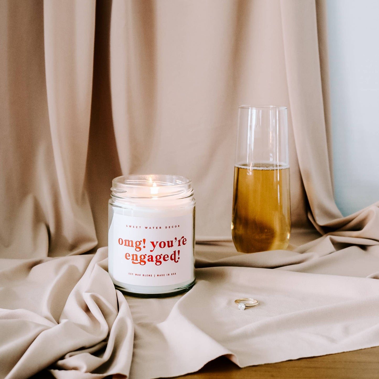 OMG! You're Engaged! Soy Candle - Clear Jar - Pink + Red