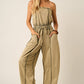 MINERAL WASH CONTRAST STITCH BARREL LEG JUMPSUIT