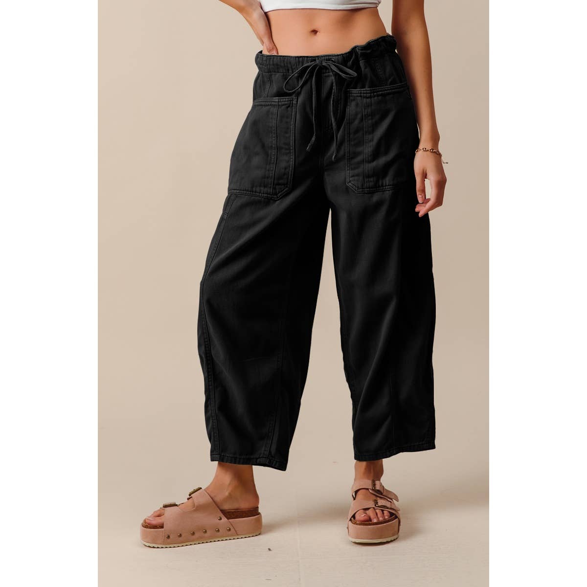 MID RISE WIDE LEG PANTS  WITH POCKETS
