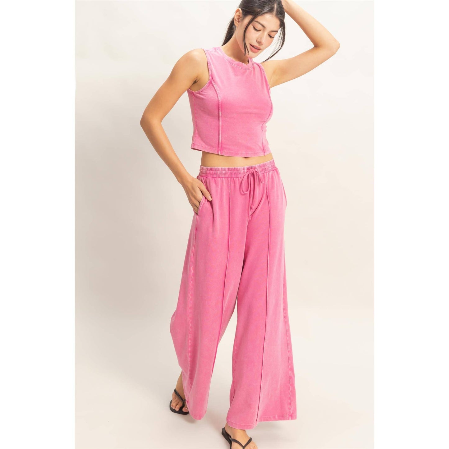 Mineral Washed Sleeveless Top & Wide Leg Pants Set