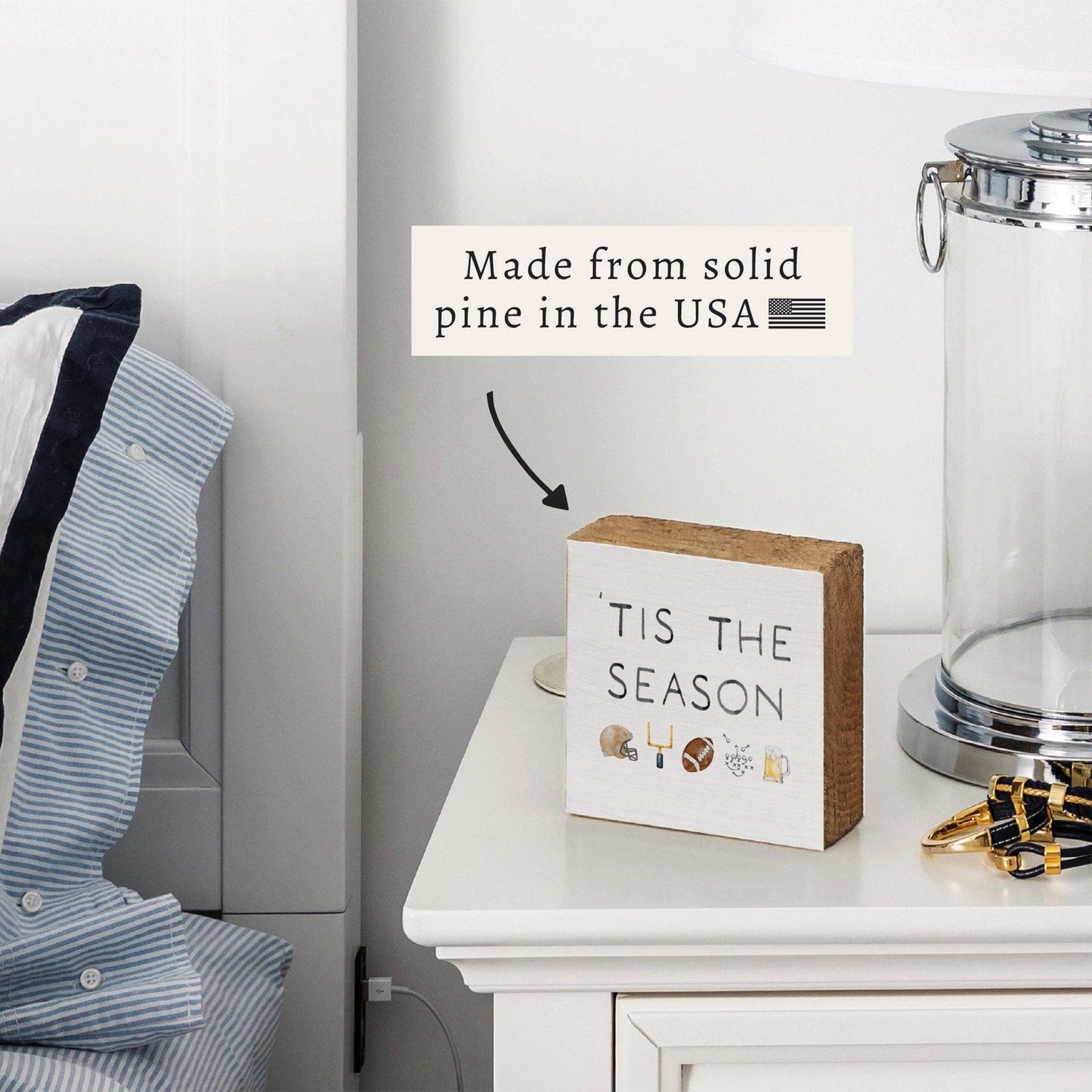 Football Tis The Season Block Sign | Football Decor