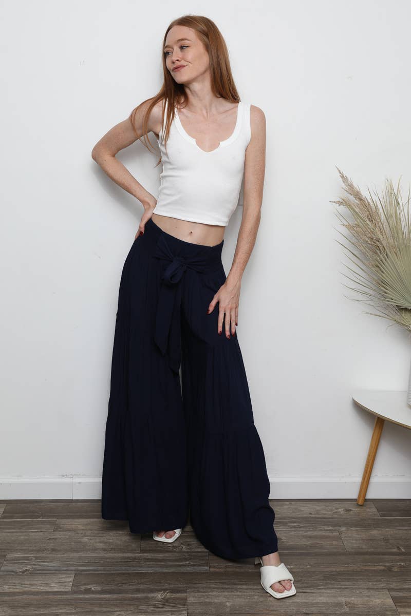 B3663-ASIS TIE WAIST WIDE LEG PANTS