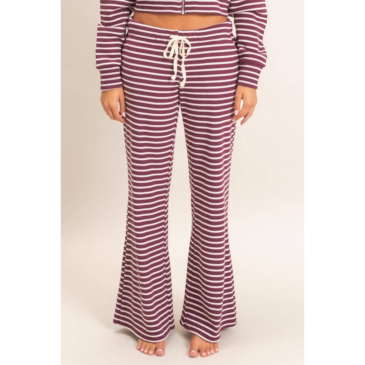 Low Rise Striped Waffle Knit Pants