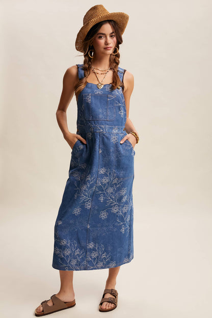 Floral Embroidered Denim Overall Dress LD1615