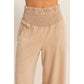 Mineral Washed Wide-Leg Smocked Waist Pants