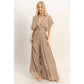 Collared Wrap Top & Wide-Leg Pants Set