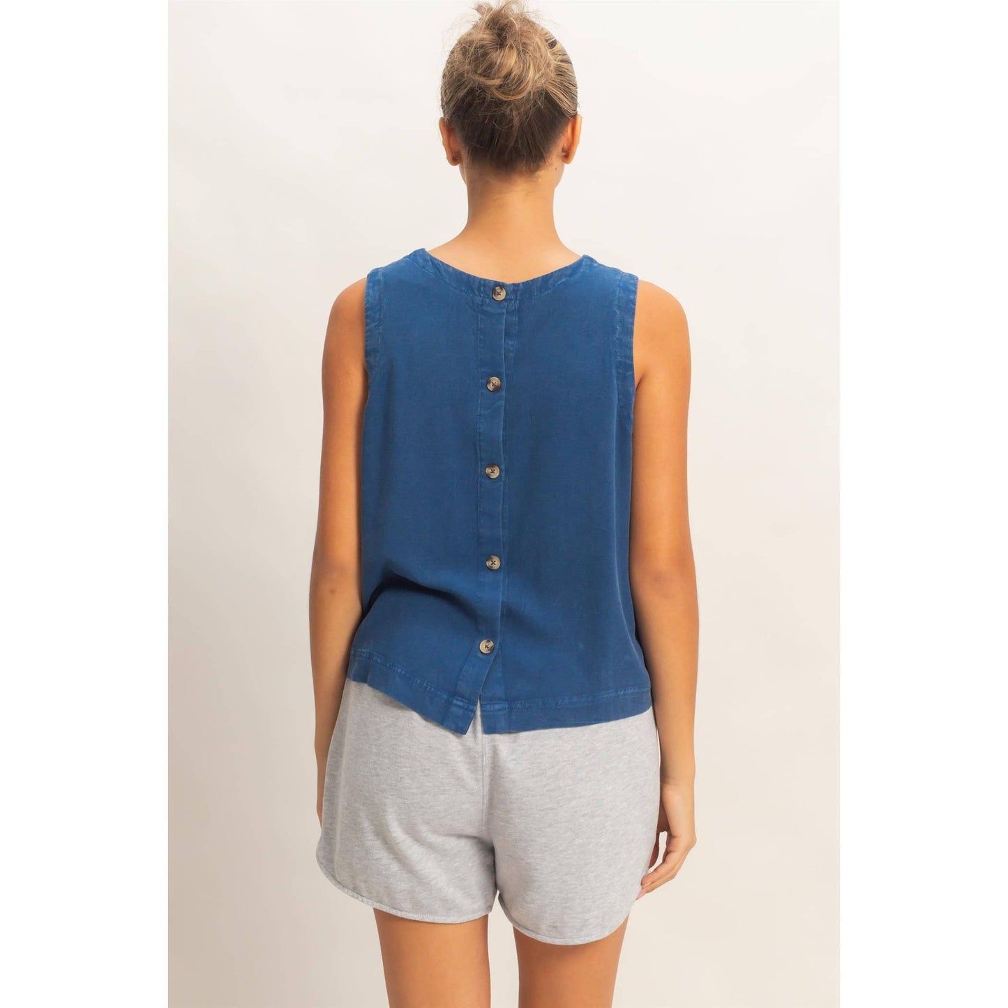 Mineral Wash Button Back Sleeveless Top