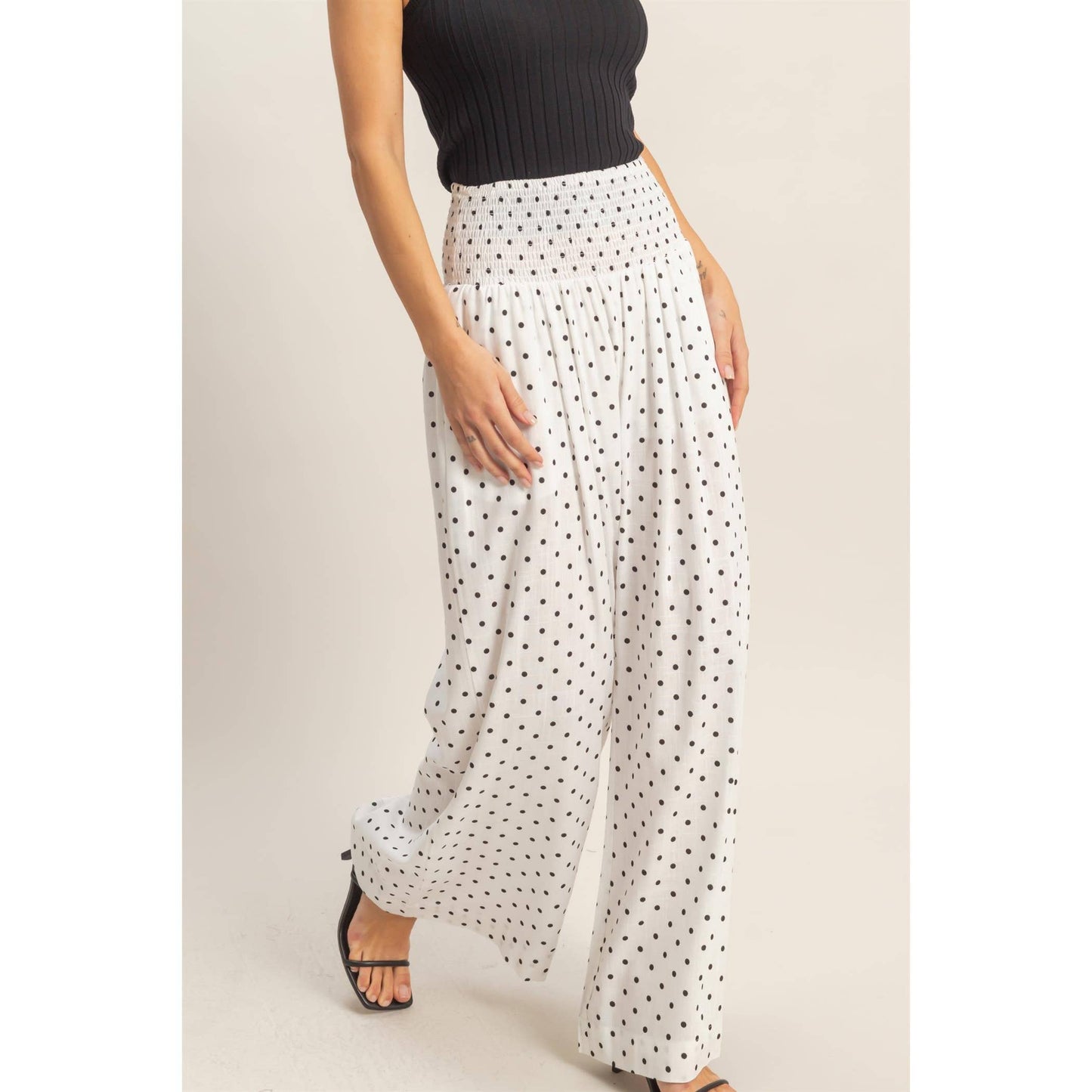 Polka Dot Elastic Wide-Leg Pants