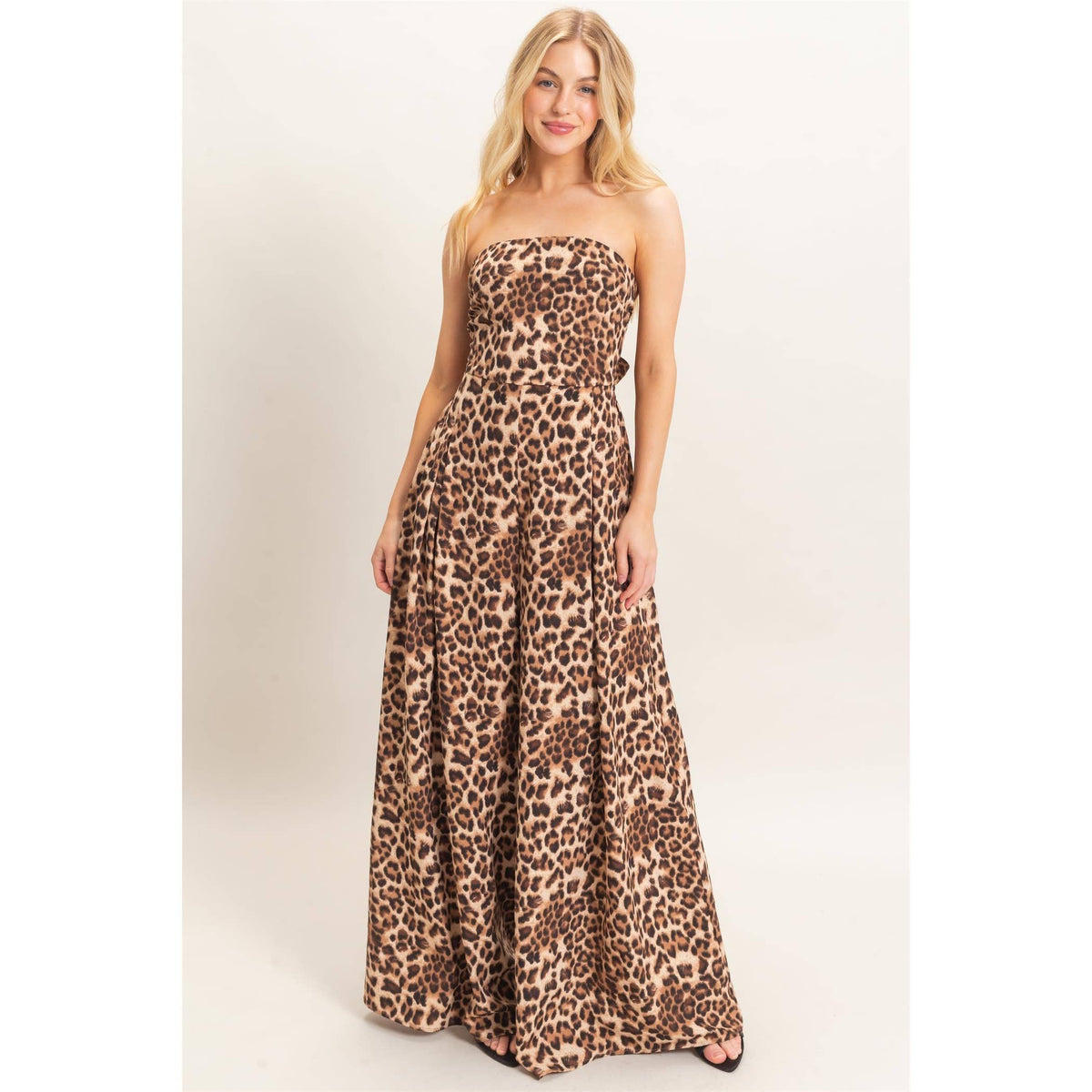 Leopard Print Strapless Jumpsuit