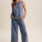 Embroidered Denim Tank & Wide-Leg Pants Set