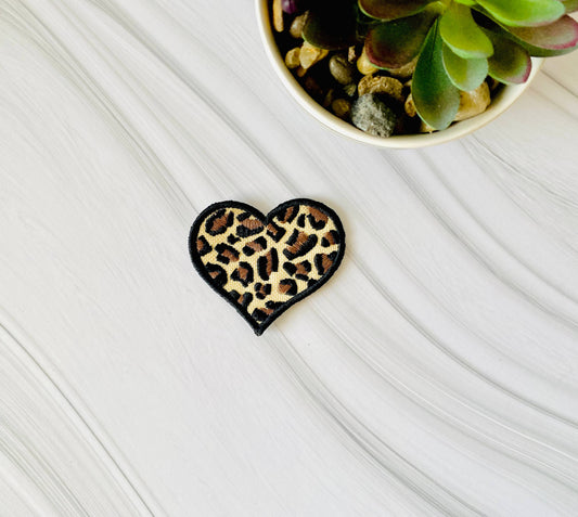 Leopard heart embroidered iron-on hat patch