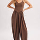 V-NECK RELAXED FLOWY LEGS JUMPSUIT CRISS-CROSS OPEN BACK