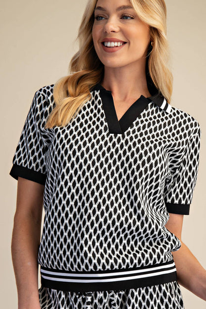 Collar Neck Short-Sleeve Polo Top