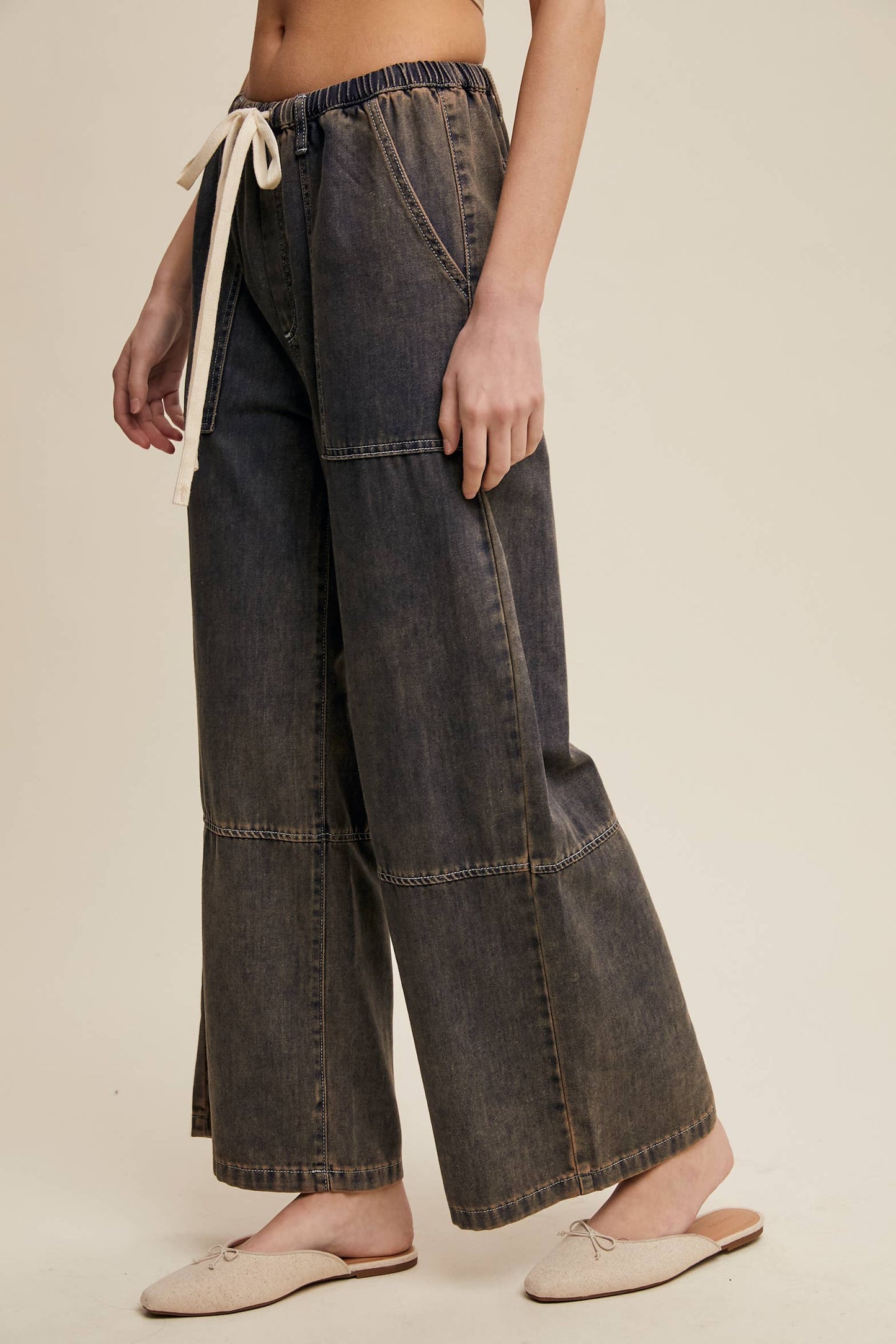 Wide-Leg Denim Drawstring Pants LP0256