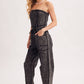 WASHED STRAPLESS SMOCKED WAIST DRAWSTRING JUMPSUIT
