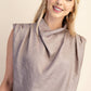 Cowl Neck Pleats Sleeveless Top