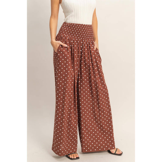 Polka Dot Elastic Wide-Leg Pants