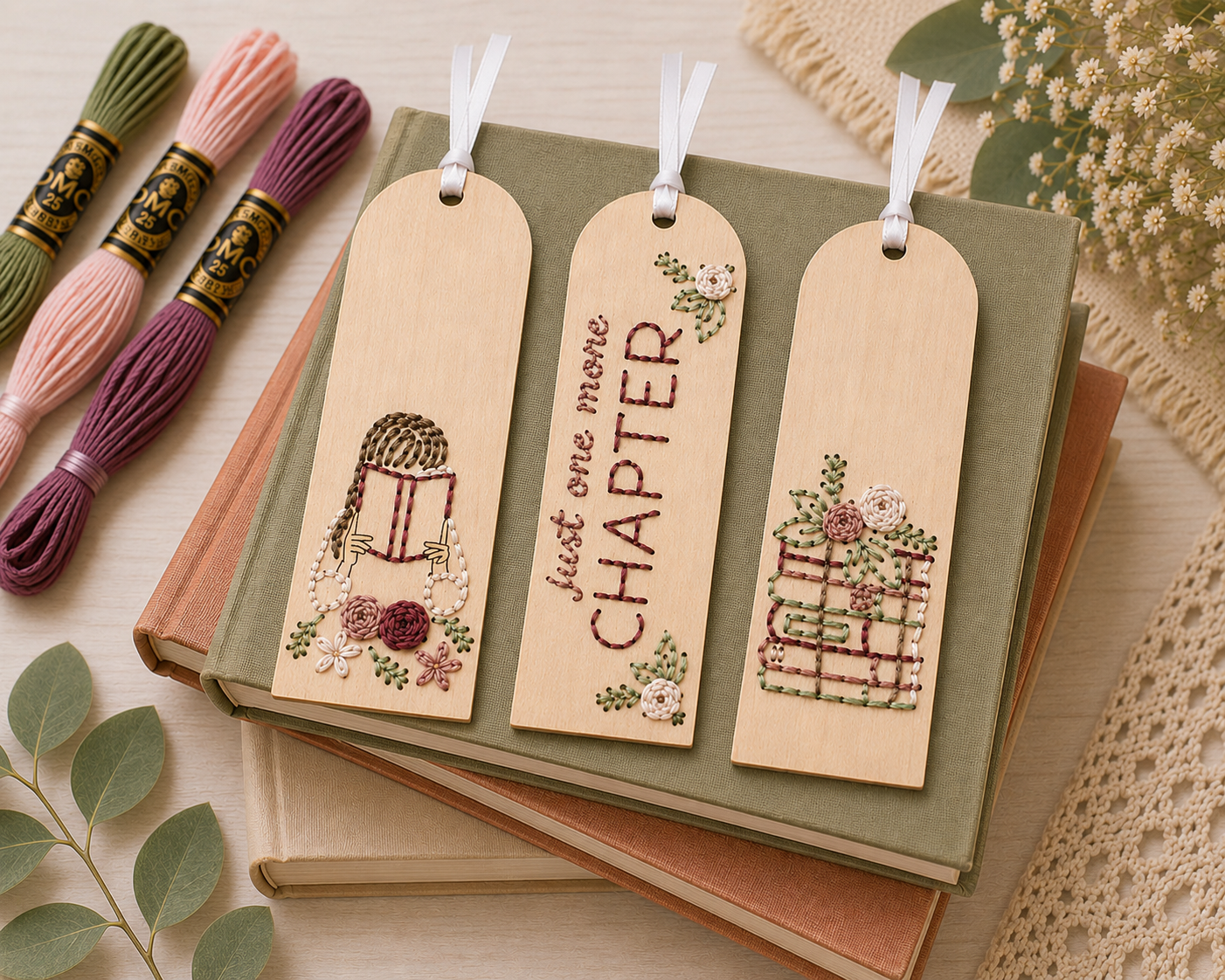 Set of 3 DIY Book Lover Bookmark Collection Embroidery Kit