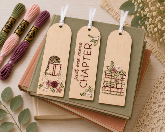 Set of 3 DIY Book Lover Bookmark Collection Embroidery Kit