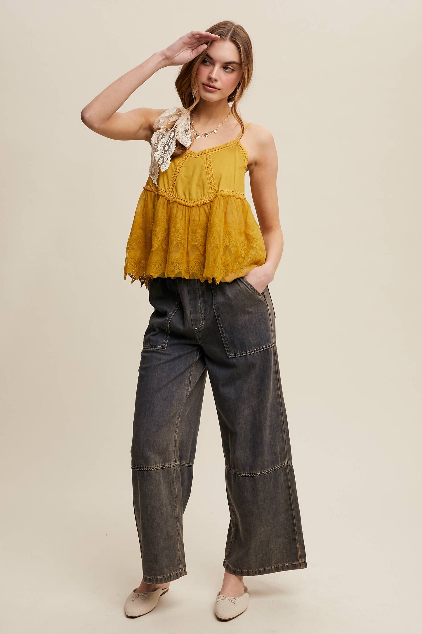 Wide-Leg Denim Drawstring Pants LP0256