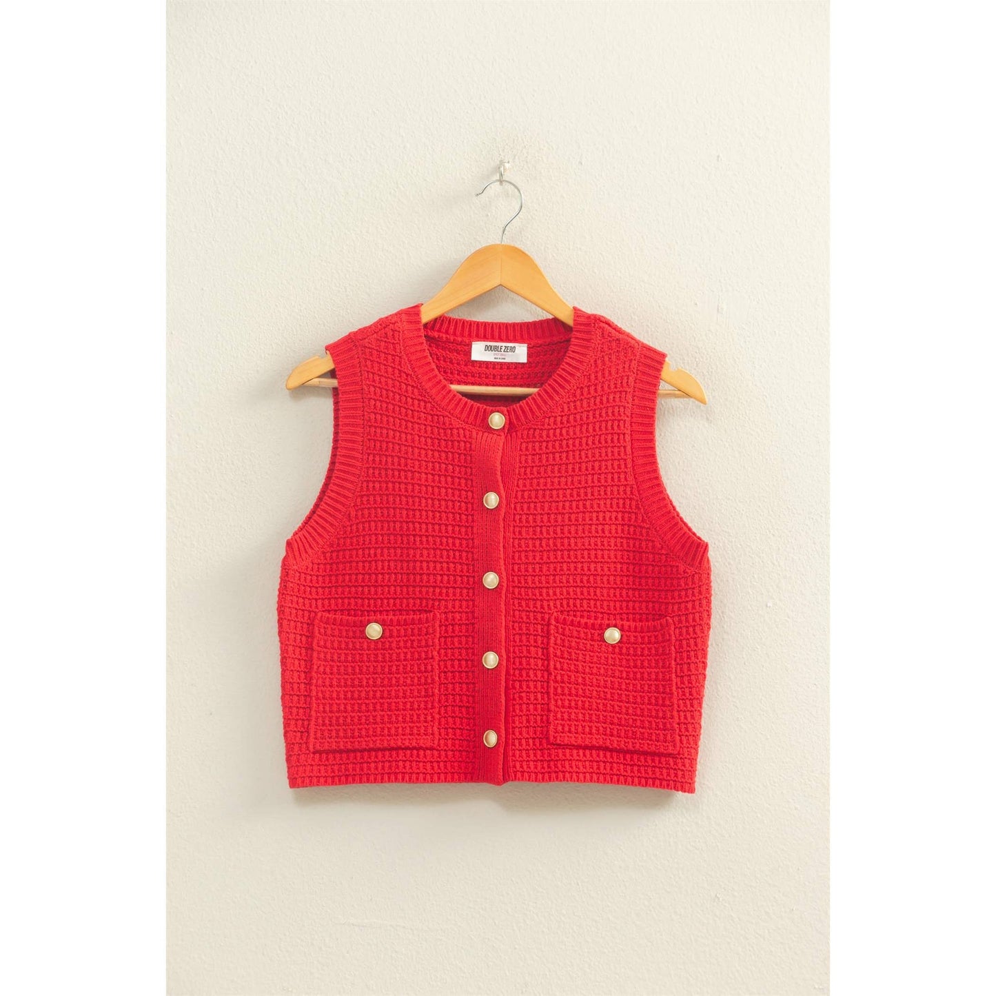 Textured Button-Front Vest With Pocket