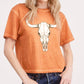 PUFF' Cow Skull Graphic S/S Lunar Dye Faux Crop