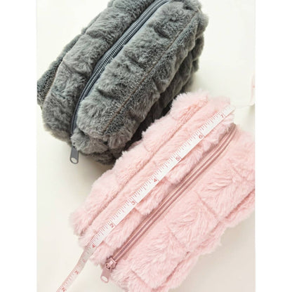 Faux Fur Quilted Cosmetic Pouch
