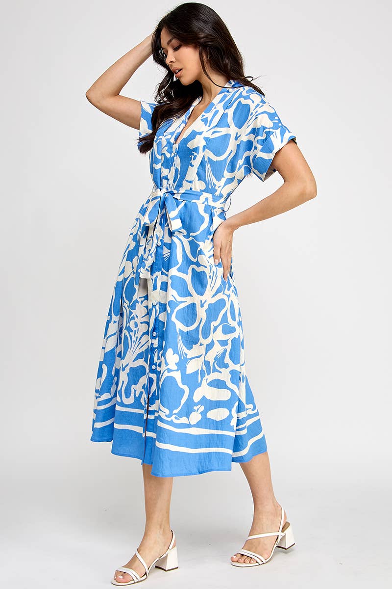 Floral Short Sleeve Midi Dress