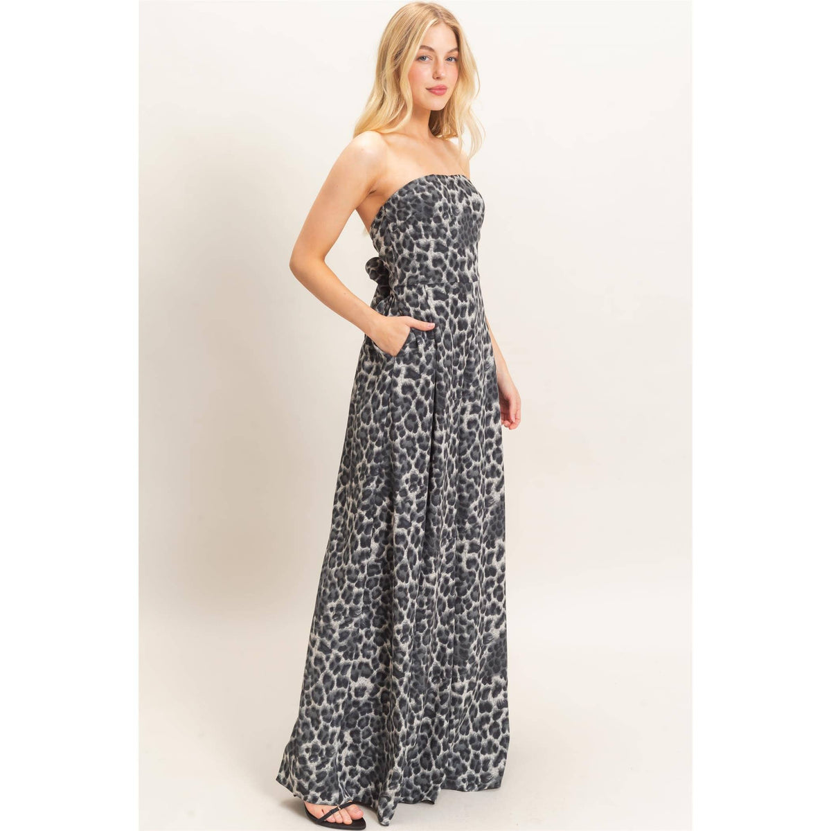 Leopard Print Strapless Jumpsuit