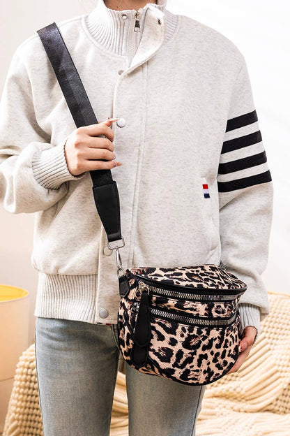`.Double Zip Crescent Sling Bum Bag